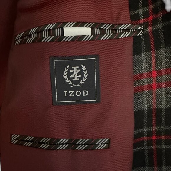 Izod red black and gray plaid sport coat jacket blazer wool blend 42R - Picture 6 of 7